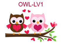 OWL-LV1 Brown and pink owls on tree branch with hearts