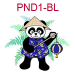 PND1-BL Panda wearing Chinese blue jacket a cone hat and carrying a lantern