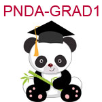 PNDA-GRAD1  A sitting panda wearing a graduation cap holding a piece of bamboo