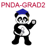 PNDA-GRAD2 A standing panda wearing a blue graduation cap holding a diploma