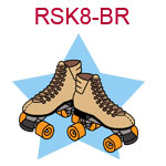 RSK8-BR Brown roller skates on blue star background