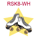 RSK8-WH White roller skates on yellow star background