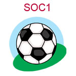 SOC1 Soccer ball on green and blue background