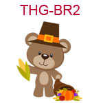 THG-BR2 A brown bear wearing a pilgrim hat with horn of plenty