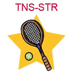 TNS-STR A tennis ball and racket on yellow star background