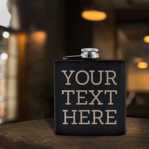 Personalized Etched Flask with Custom Your Text Here | 6oz, Black, Stainless Steel