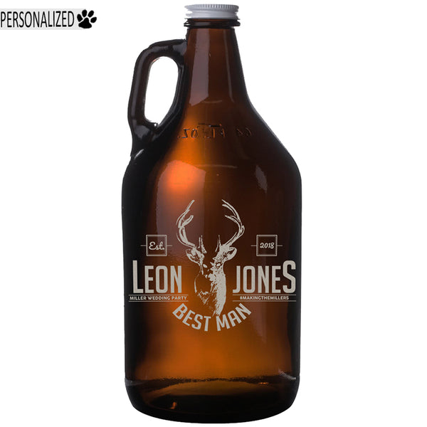 Jones Personalized Etched Amber Glass Beer Growler 64oz