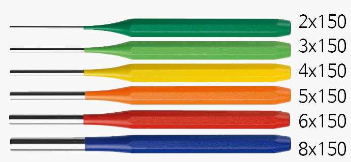 [PB SWISS TOOLS] PB 755 RB Coloured parallel pin punches, octagonal, powder-coated  colour-coded according to size
