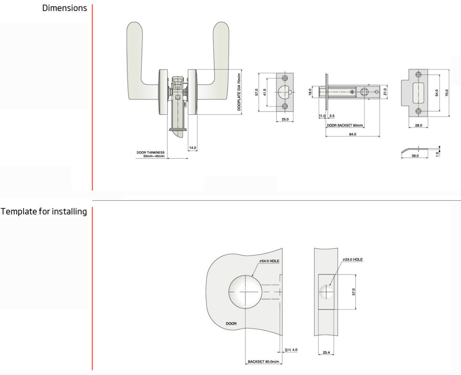 JUNGHWA Tubular Lever Door Handles (Bedroom, Bathroom) 2000 GWANGGAETO(GY)