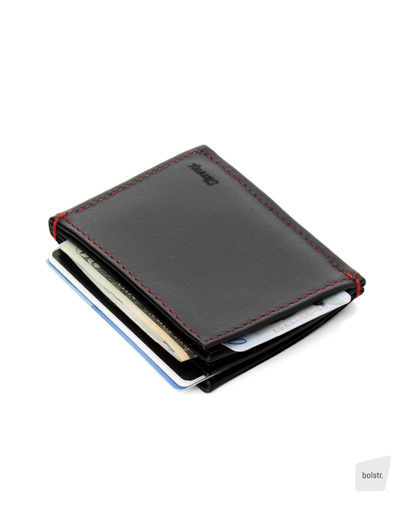 Slimmy original slim leather wallet in black and red