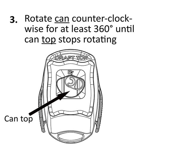 Rotate can counter-clock- wise for at least 360° until can top stops rotating