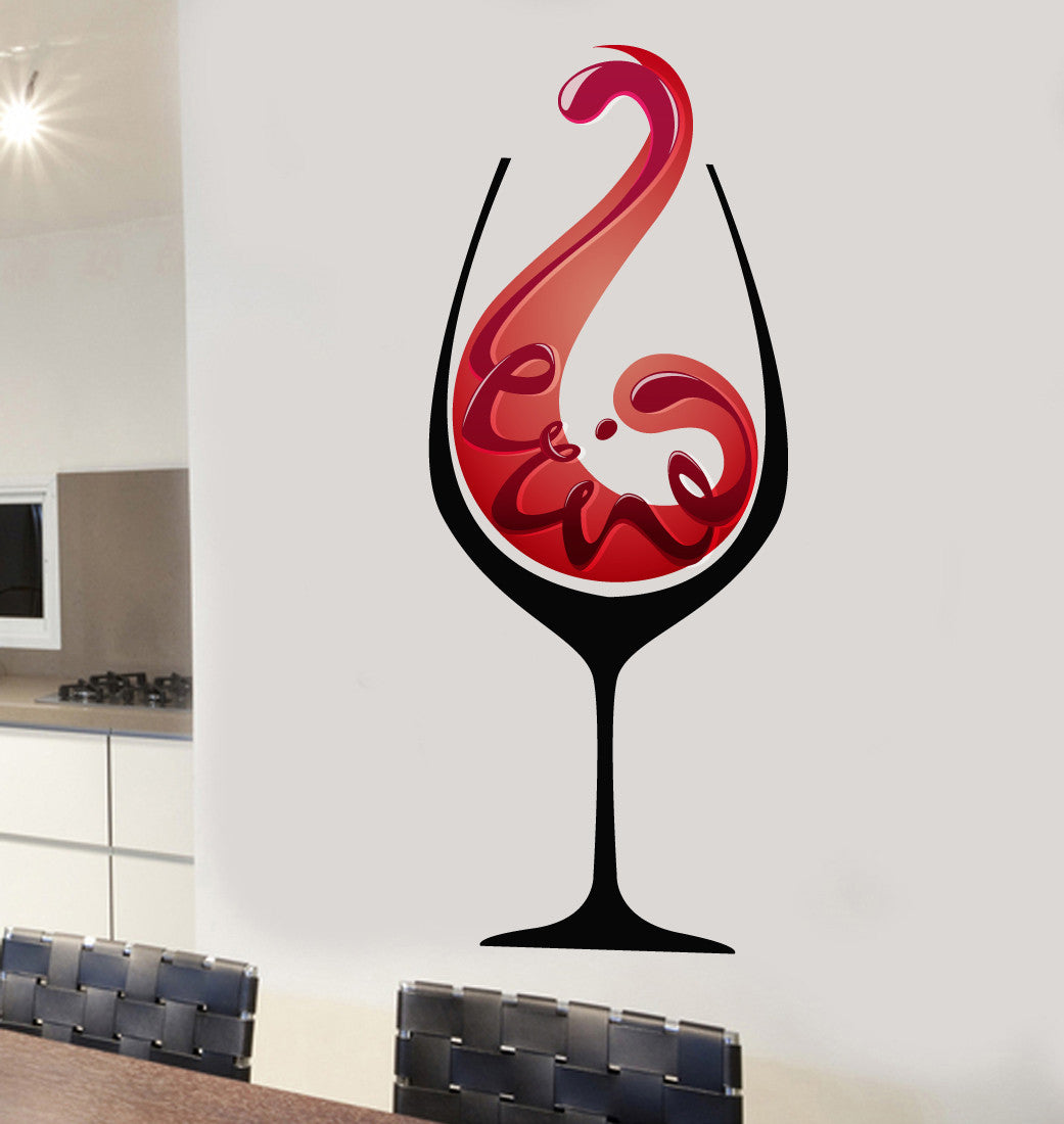 Red Wine Glass Design Mural Wall Stickers Living Bedroom Kitchen Decal Transfer