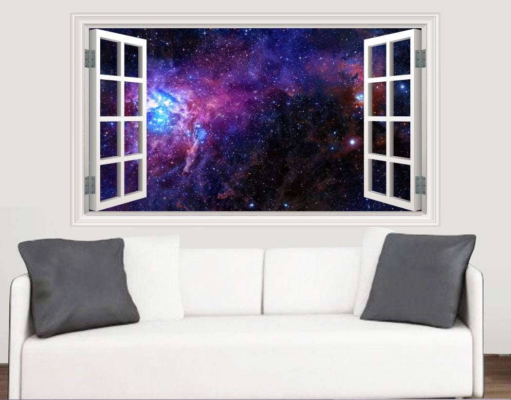 Outer Space Galaxy Nebula Window Scene Wall Stickers Living Room Kitchen Bedroom Decal Mural Transfers