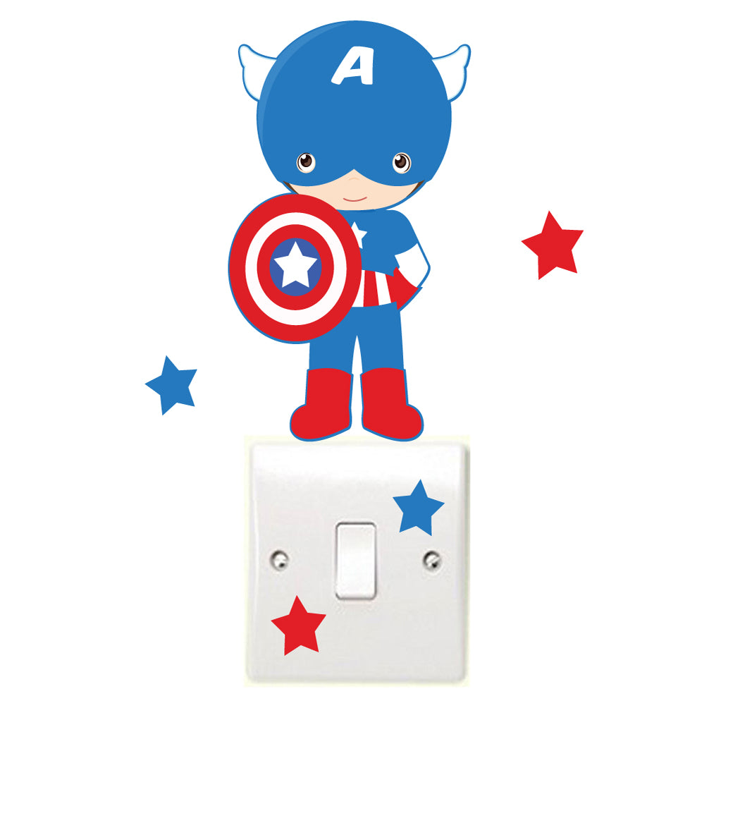 Captain America Light Switch Wall Sticker Children S Bedroom Playroom Fun Adhesive Vinyl