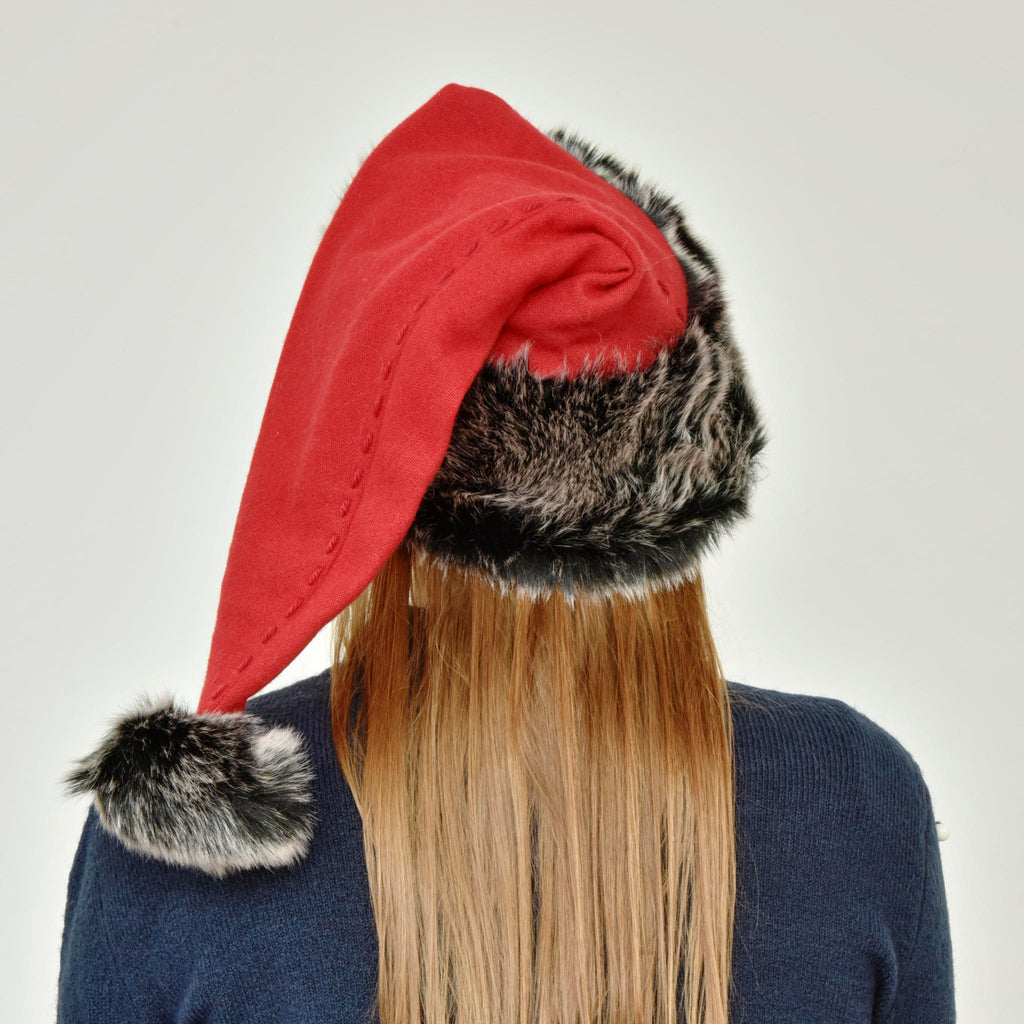 Handmade Santa Hat from pure merino wool and huggable black faux fur – Santa's Little Workshop