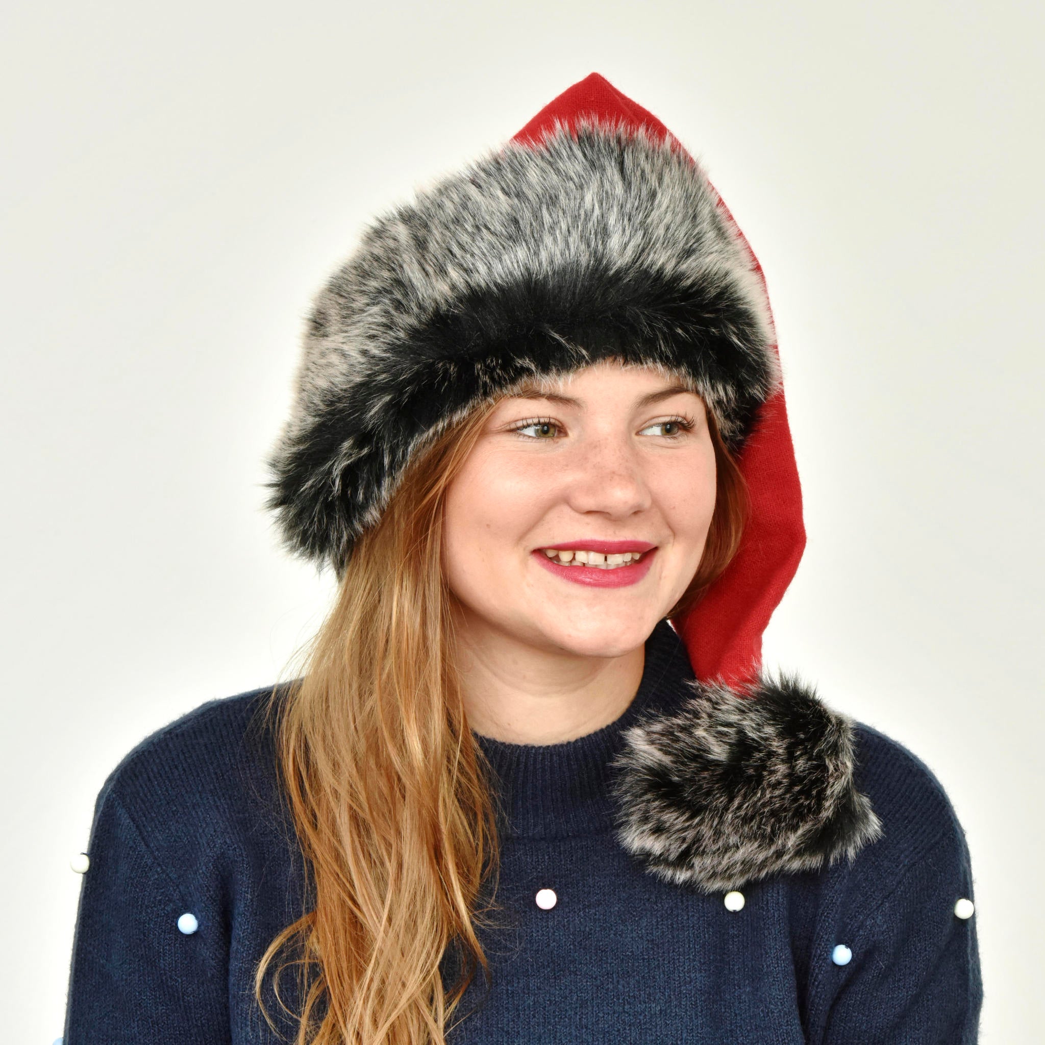 Handmade Santa Hat from pure merino wool and huggable black faux fur – Santa's Little Workshop