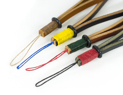 Leather wrist strap string colors. Attach cord color. Yellow blue red green brown black.