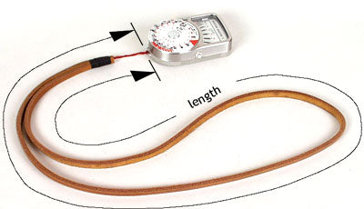 How to measure neck strap. Light brown leather, black wrap.