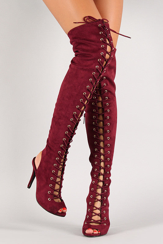 thigh high boots lace up back