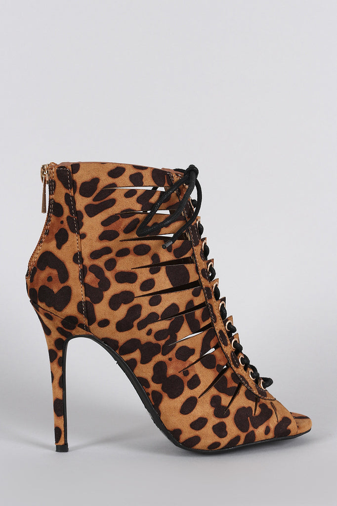 leopard peep toe bootie