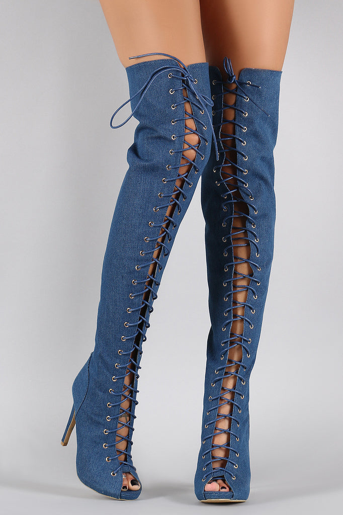 denim boots low heel