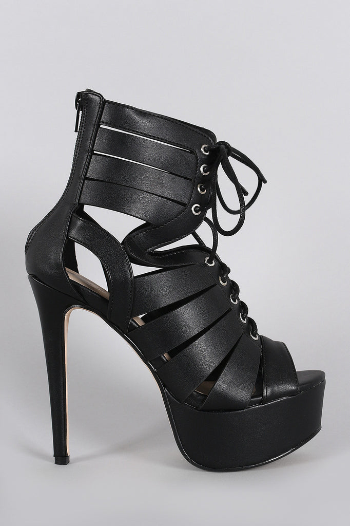 caged peep toe heels