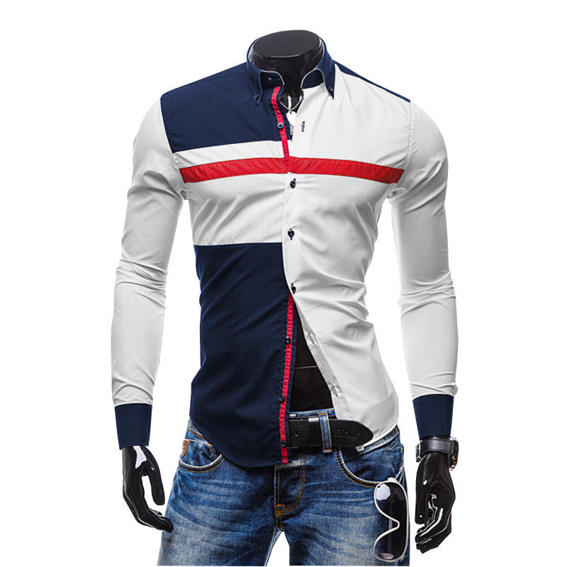 New Spring Men Stylish Hit Color Long Sleeve Slim Fit Dress Shirt Casu ...