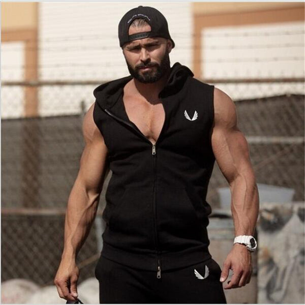 Men Cotton Hoodie Sweatshirts fitness clothes Gym bodybuilding tank to ...