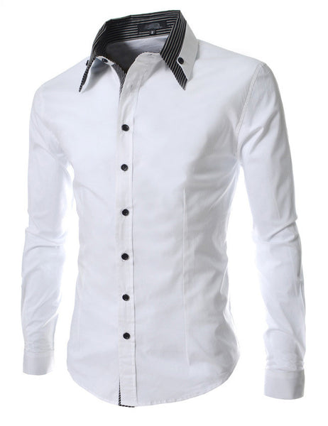 2015 Brand Mens Dress Shirts Men Double Collar Slim Fit Long Sleeve Sh ...