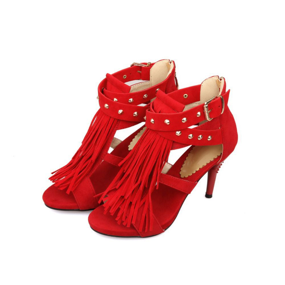 red tassel heels