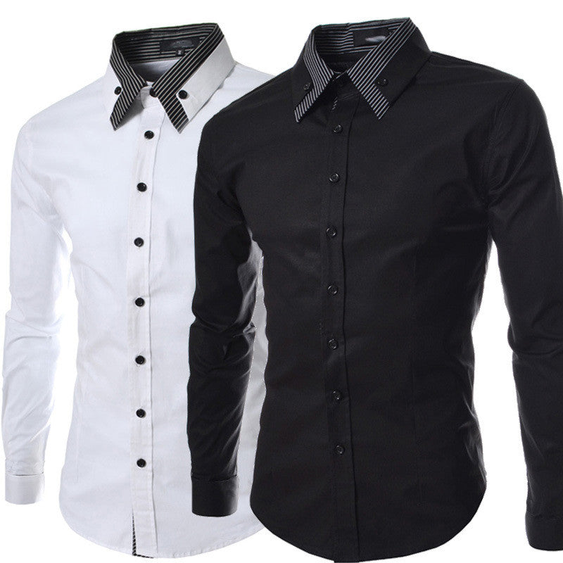 Mens Dress Shirts Men Double Collar Slim Fit Long Sleeve Shirt Camisa ...