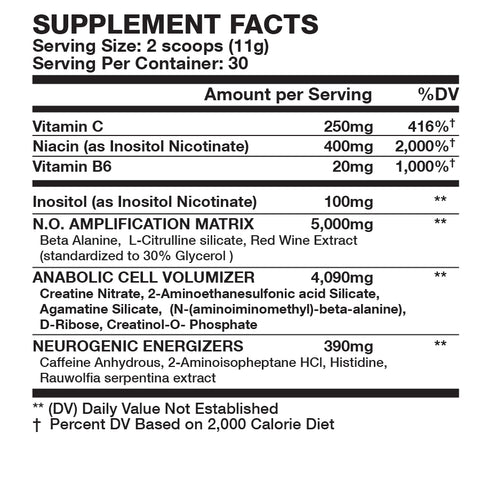 Wicked Pre Workout ingredient panel