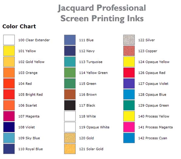Screen Print Color Chart