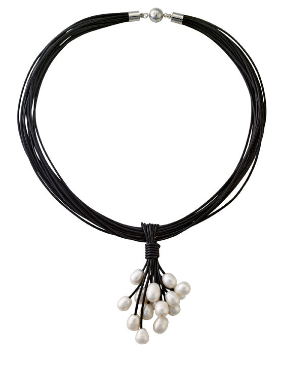 Multi Strand Leather Pearl Necklace - Dog House Pearls