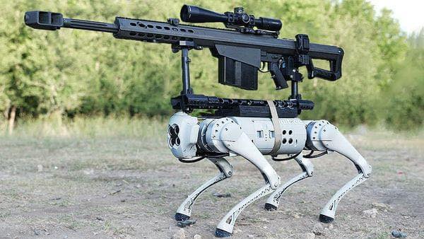 robot dog carrying rifle