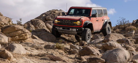 2022 Ford Bronco Raptor tackling the rock garden in style with the help of the Fox Live Valve shocks and BF Goodrich Tires