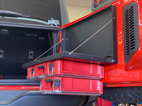 bronco bronco raptor rear hatch packout tool box storage plate base mount tailgate folding table