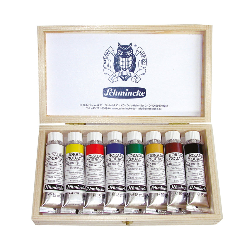 Schmincke Horadam Gouache Wooden Set 8 Tubes x 15ml