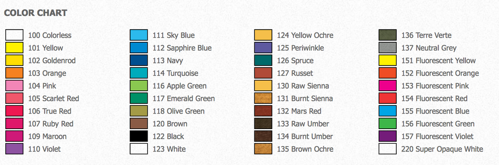 Fabric Paint Color Chart