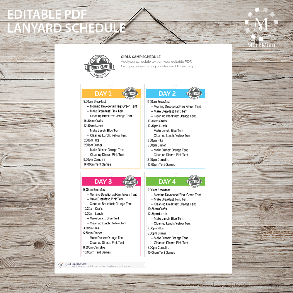 camp daily schedule template