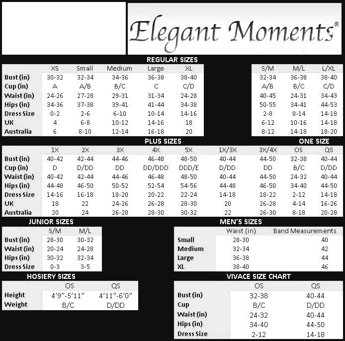 Elegant Moments Size Chart