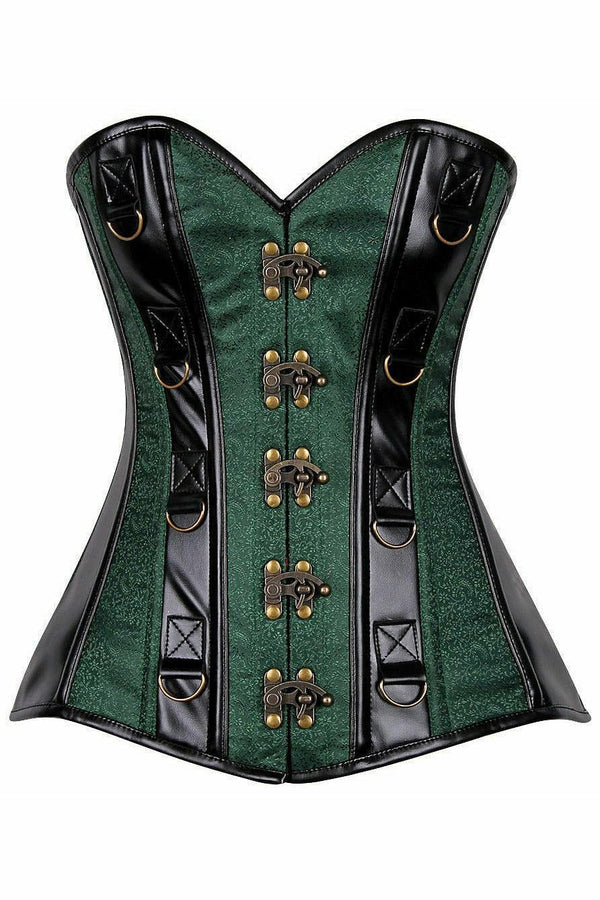 Top Drawer Premium Pink Brocade & Faux Leather Steel Boned Corset