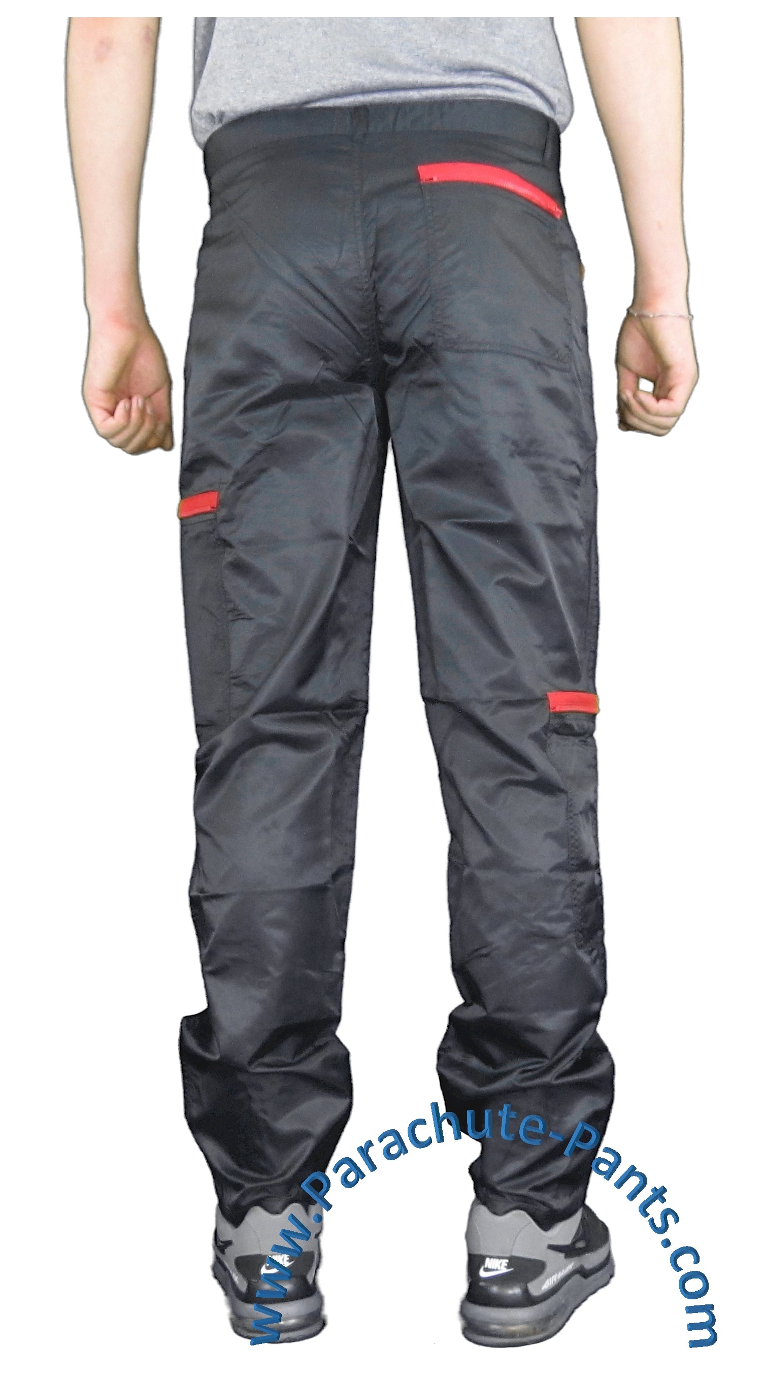 Countdown Black Classic Nylon Parachute Pants with Red Zippers | The ...
