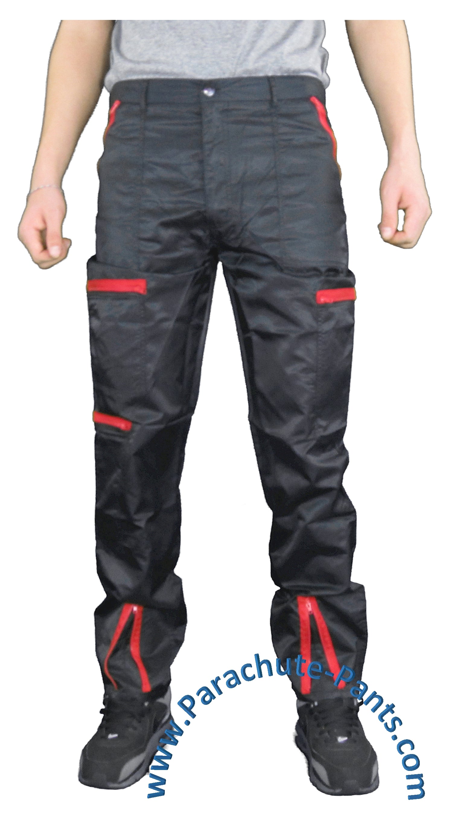 Countdown Black Classic Nylon Parachute Pants with Red Zippers | The ...