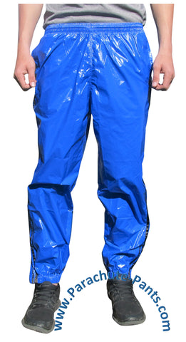 Bruno Blue Shiny Nylon/Plastic 3-Stripe Wind Pants | The Parachute ...