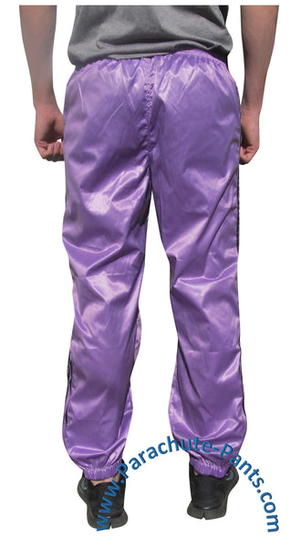 Bruno Purple Shiny Nylon 3-Stripe Wind Pants | The Parachute Pants Store