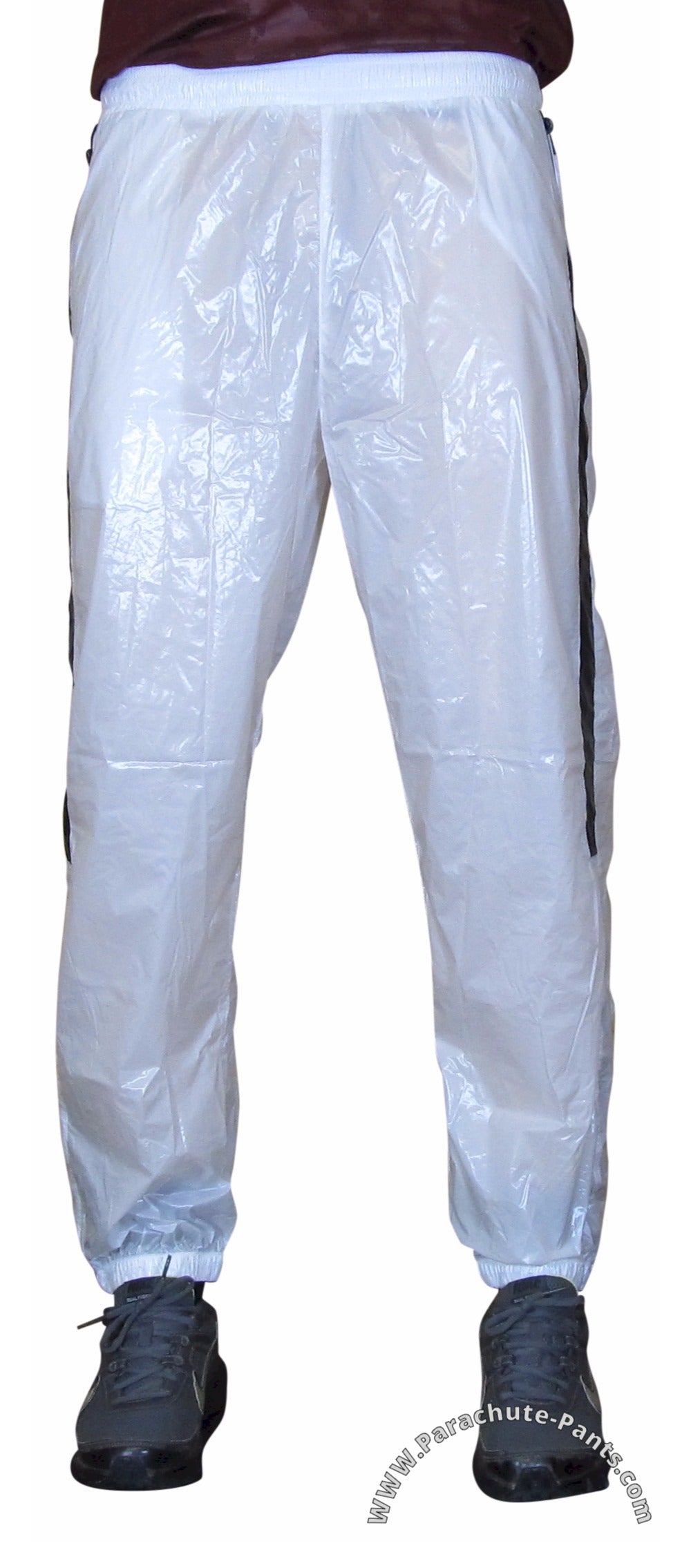 Bruno White Shiny Nylon/Plastic Wind Pants | The Parachute Pants Store