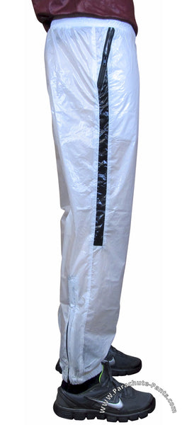 Bruno White Shiny Nylon/Plastic Wind Pants | The Parachute Pants Store