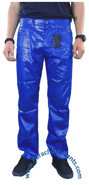Countdown Blue Shiny Nylon 5-Button Jeans | The Parachute Pants Store
