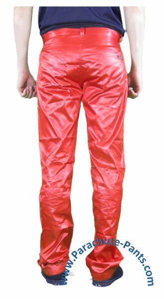 Countdown Red Shiny Nylon 5-Button Jeans | The Parachute Pants Store